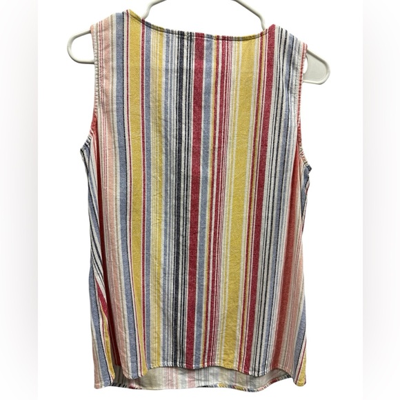 Chloe + Rene Linen Striped Embellished Gold Ring Neckline Sleeveless Blouse S - Picture 6 of 10